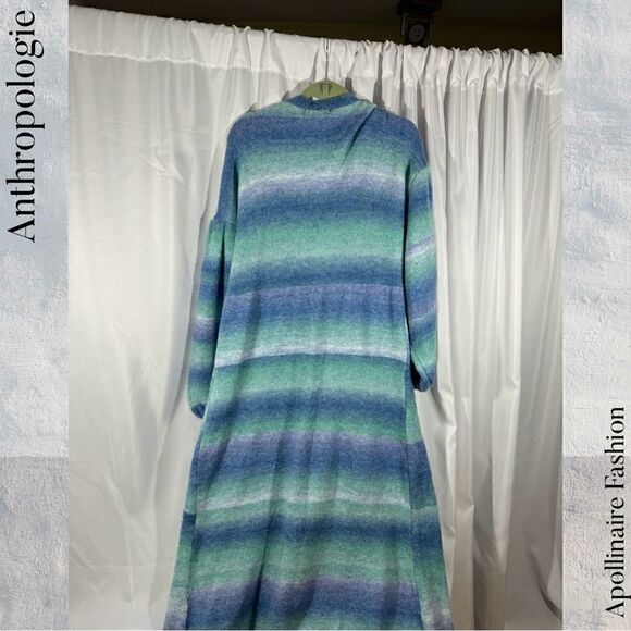 ANTHROPOLOGIE OMBRÉ CARDIGAN STRIPED BLUE GREEN COMBO SWEATER ONE SIZE NWT - Picture 8 of 9